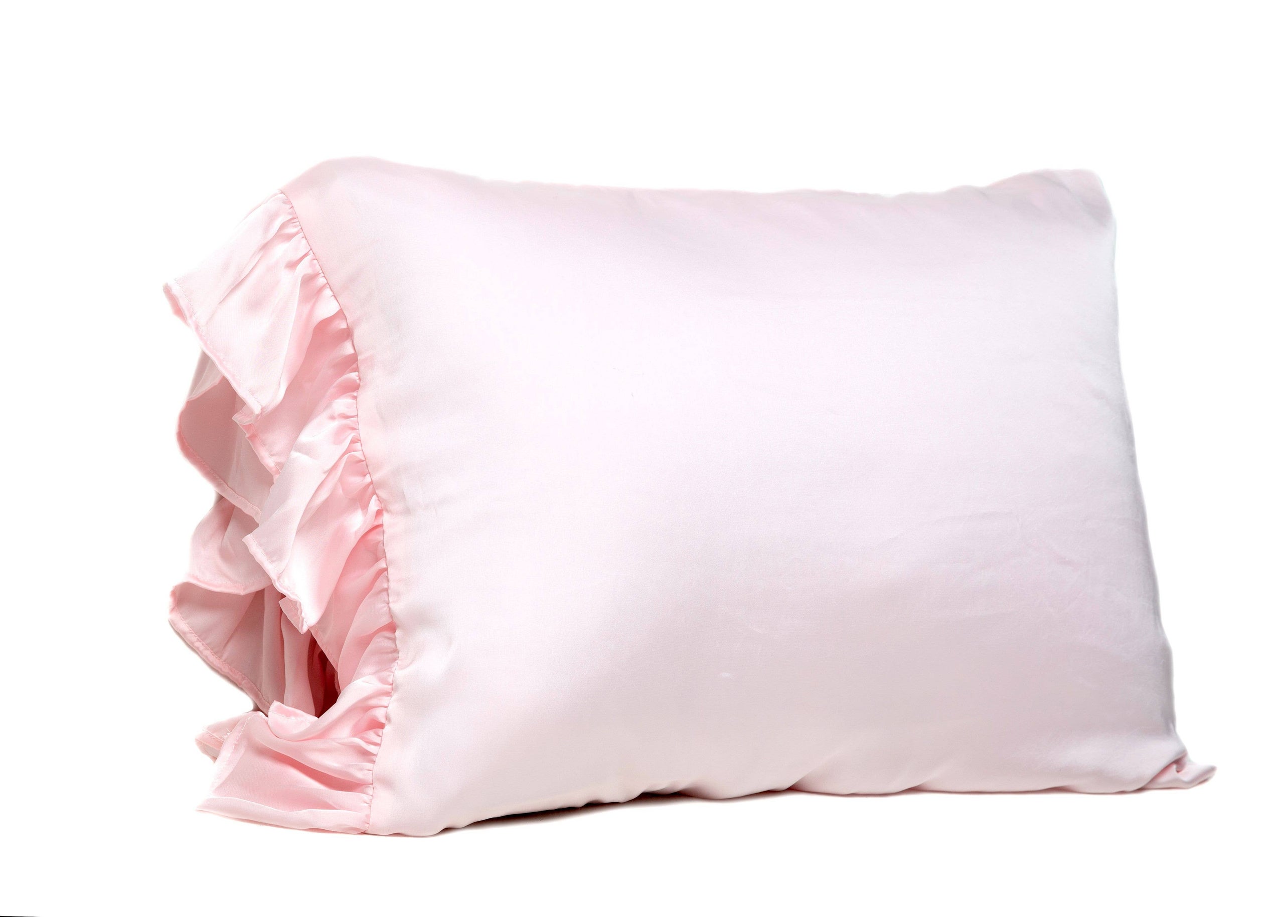 King Size Silky Pillowcase with Ruffle Pink Everlasting