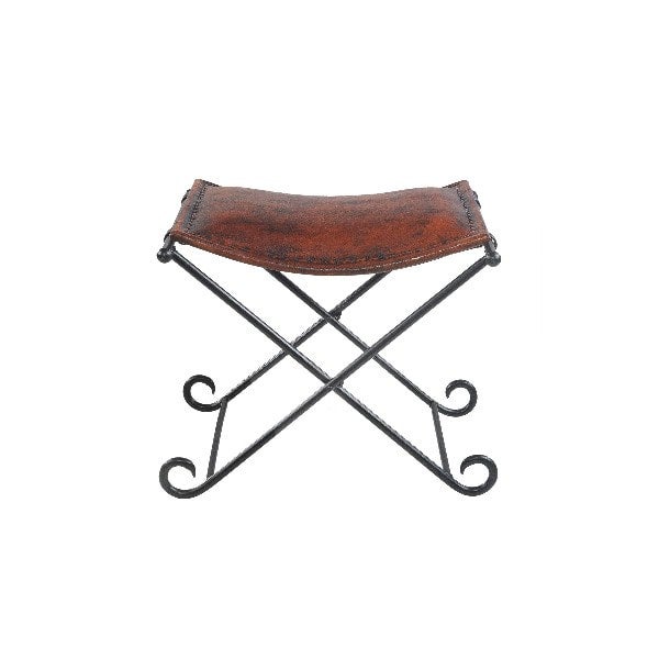 Brown Leather Accent Director Stool with Iron Legs