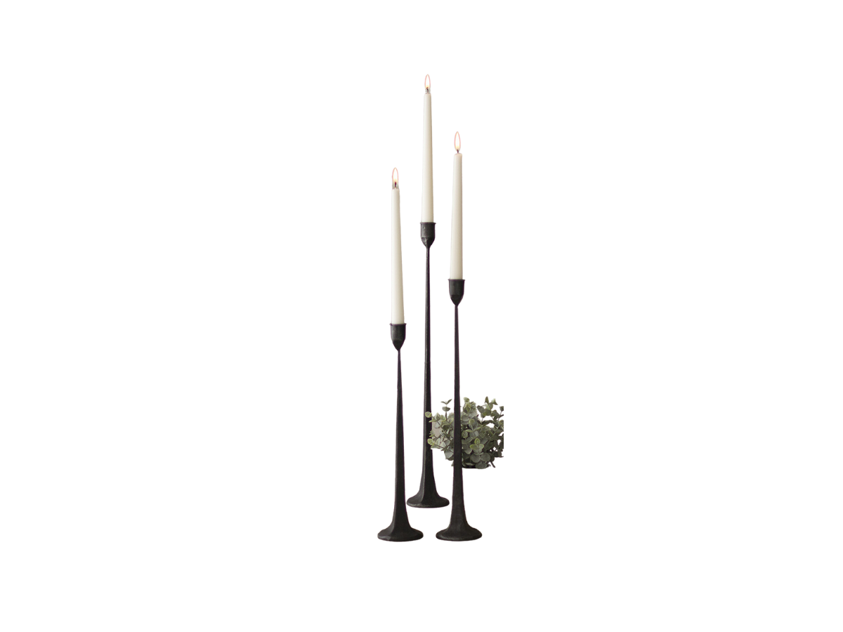 Set of 3 Tall Cast Iron Taper Candle Holders Everlasting